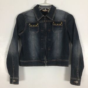 Ruff Hewn Denim Jean Jacket Fitted Cropped Blue